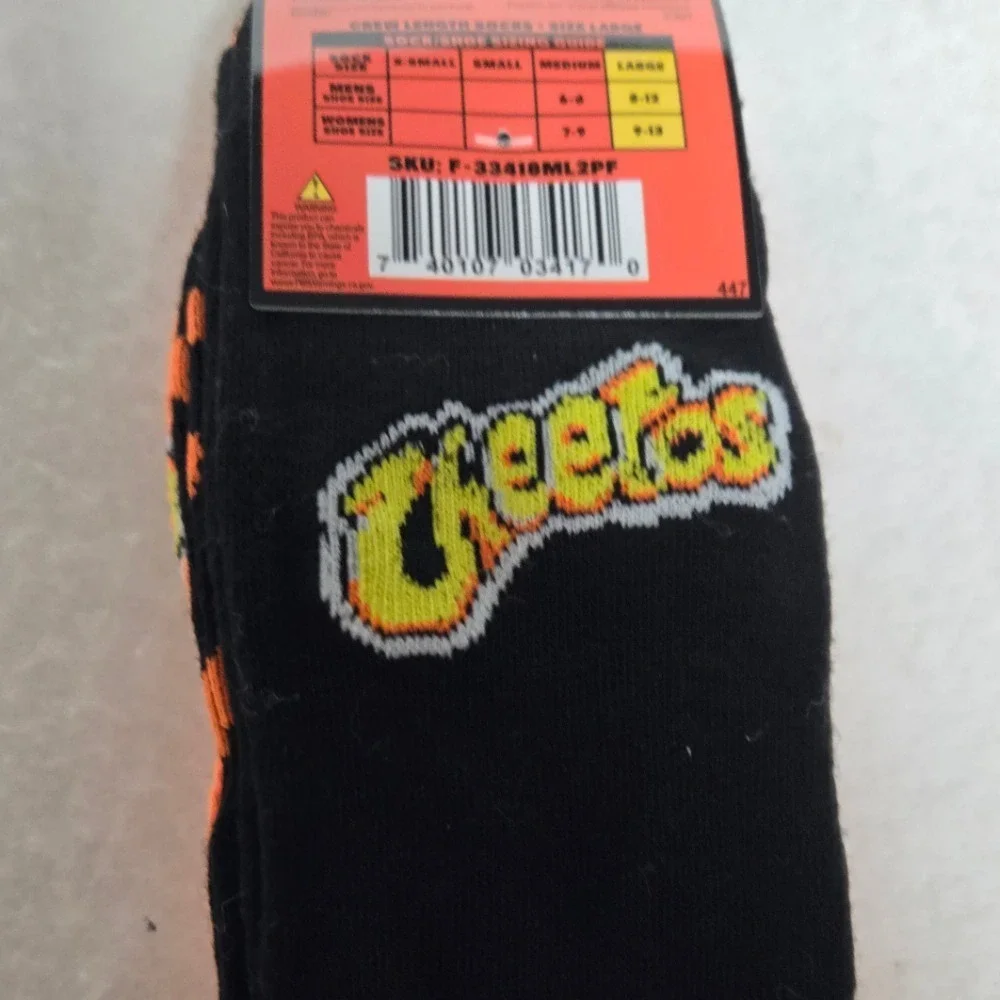 Cheetos Socks‎ 2-Pair Crew Length Novelty Socks Orange Black Men's Size L